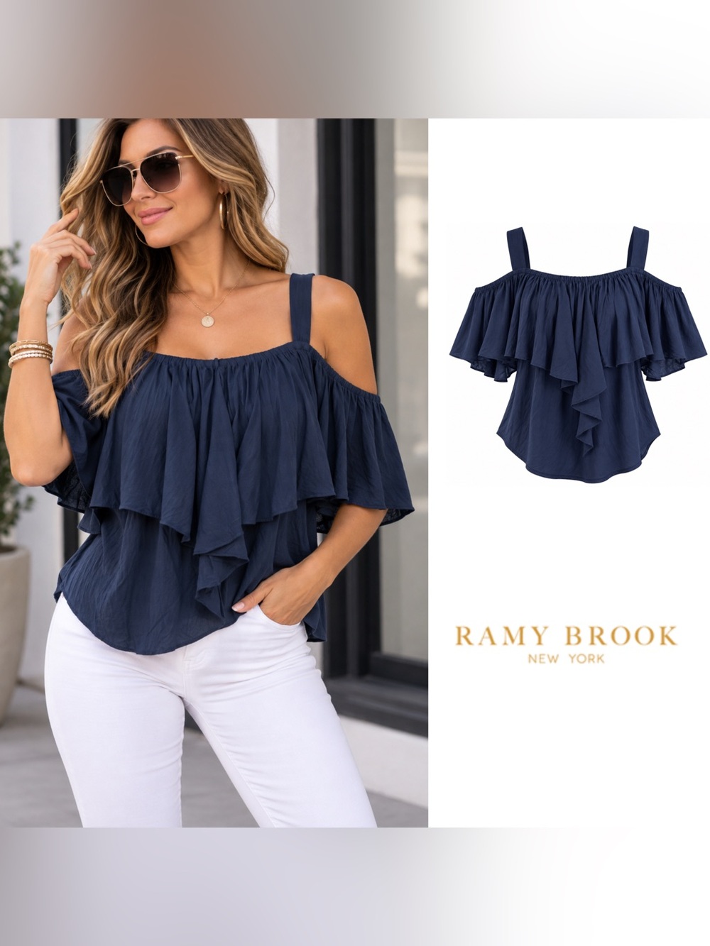 NEW Ramy Brook Delilah Off shoulder top In Navy